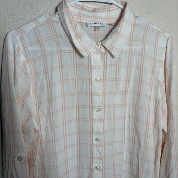 Calvin Klein Blouse Women's Medium Plaid Button Up Long Sleeve Casual Top - Picture 3 of 9